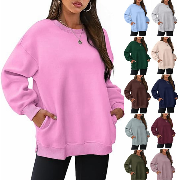 Damen nan lässiger Oversize-Sweatpullover mit seitlichen Eingrifftaschen, geripptem Saum und überschnittener Schulter Echo Archiv