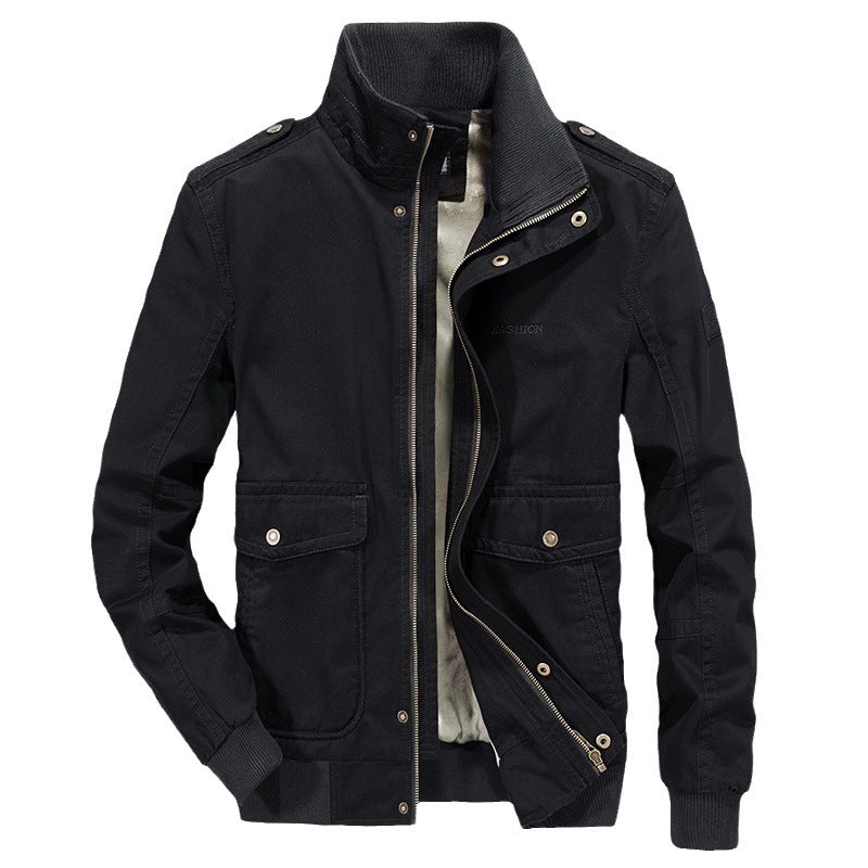 Herren Canvas-Fieldblouson im Military-Stil mit Stehkragen und Epauletten – Taviero