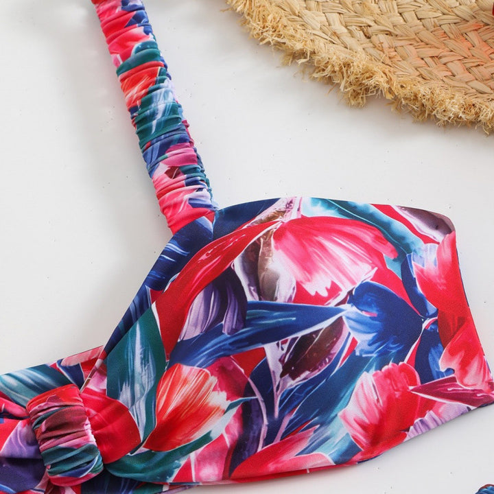 Damen Triangel-Bikini mit tropischem Druck und zarten Rüschen Echo Archiv