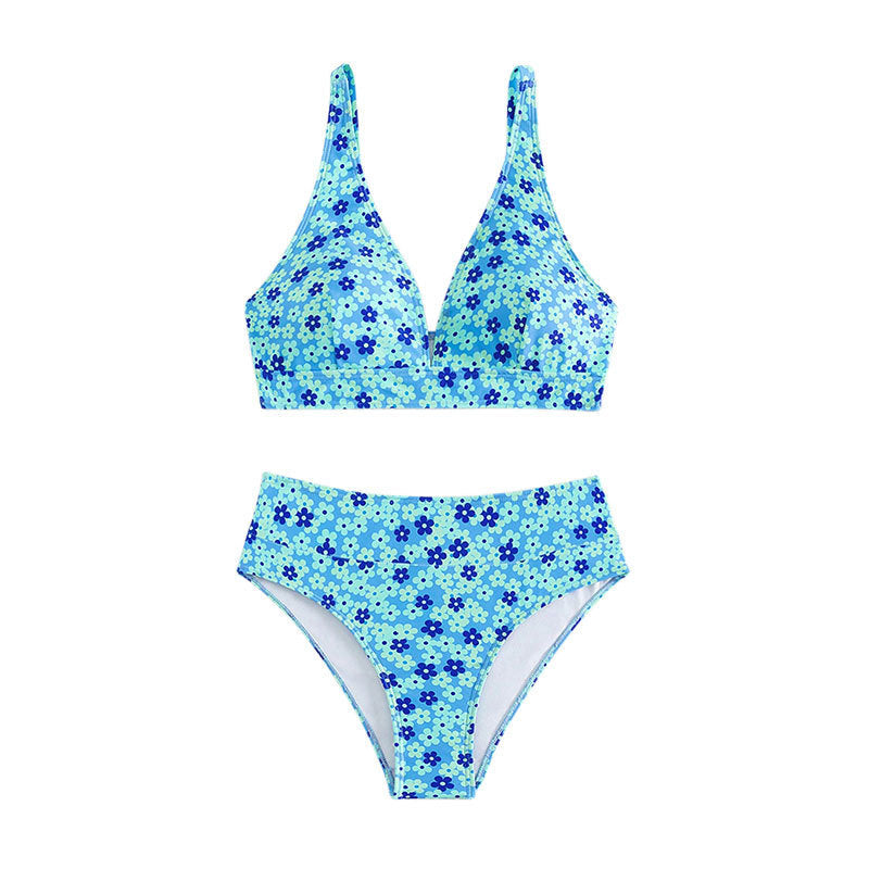 Damen Bikini-Set mit verspieltem floralem Design und hohem Bund Echo Archiv