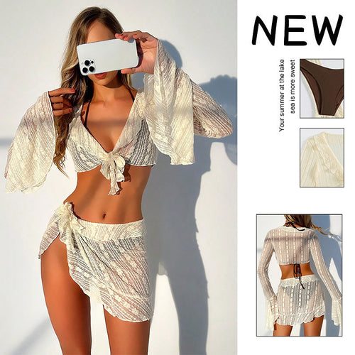 Damen Bikini-Set mit transparentem Oberteil, hohem Taillenslip und luftigem Rock Echo Archiv