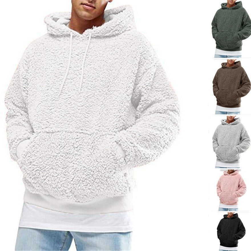 Herren Lässiger Teddy-Fleece Hoodie mit praktischen Kängurutaschen und verstellbarem Kordelzug Echoarchiv