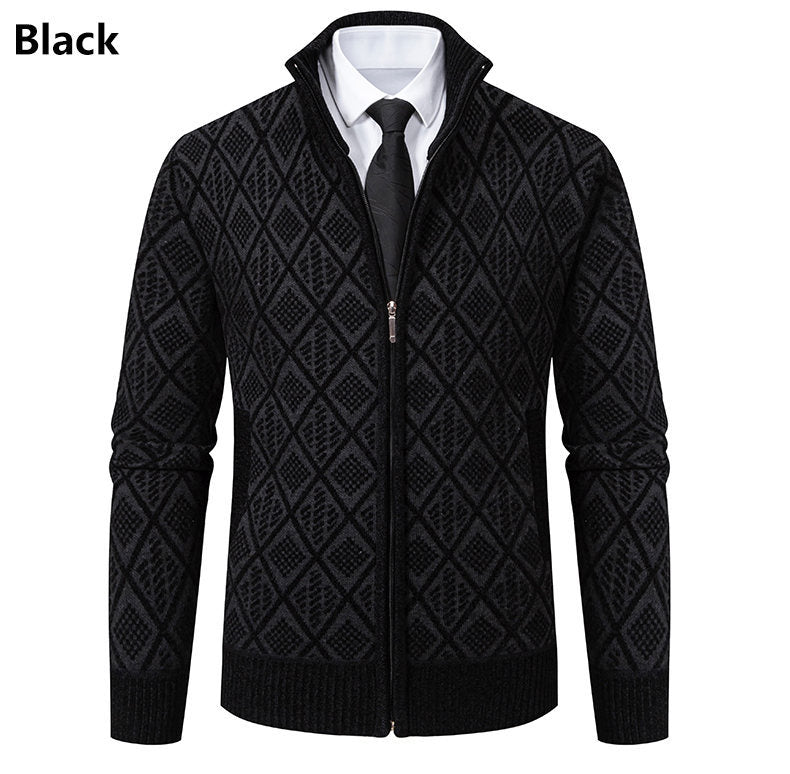 Herren Strickzipjacke mit Rautenmuster, Stehkragen und durchgehendem Reißverschluss Echo Archiv
