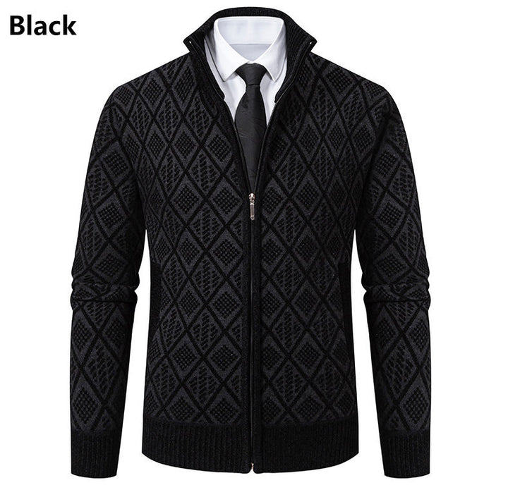 Herren Strickzipjacke mit Rautenmuster, Stehkragen und durchgehendem Reißverschluss Echo Archiv