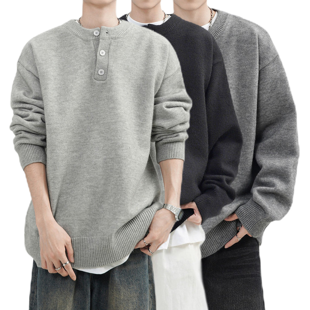 Herren Lässiger Grobstrickpullover mit Knopfleiste Echo Archiv
