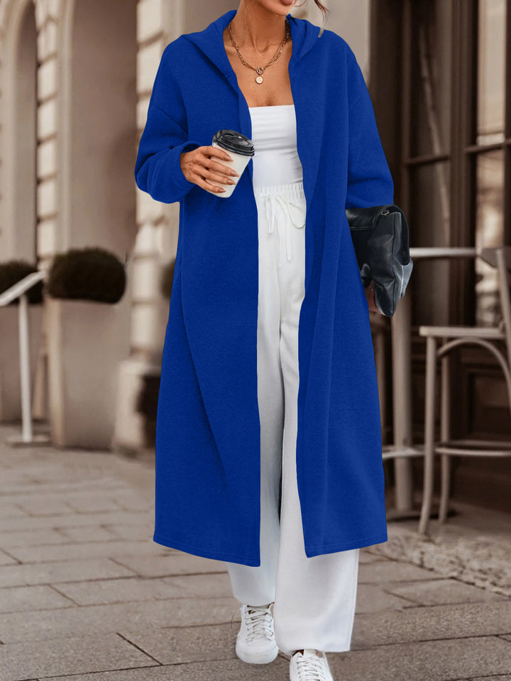 Damen Langer Oversize Kapuzenmantel mit offener Front und weichem Fleece – Célinea