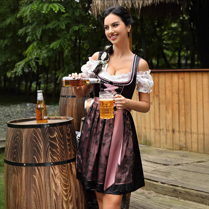 Damen  kurzes Dirndl Trachtenkleid mit Schnürung, Spitzenärmel und dekorativer Schürze Echo Archiv