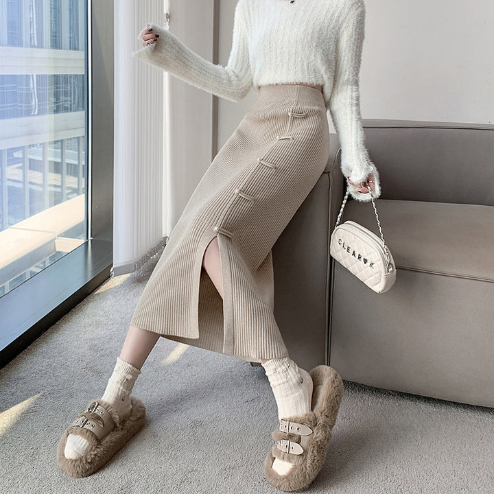 Damen Eleganter und raffinierter Strickrock mit Seitenschlitz Echo Archiv