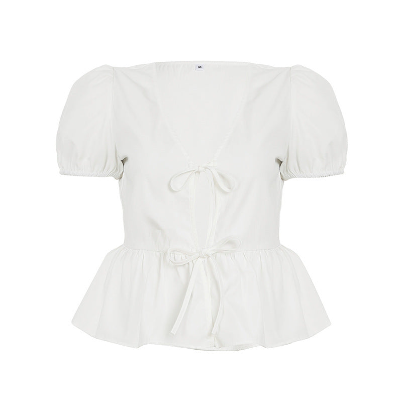 Damen Wickeloberteil mit Puffärmeln und femininem Peplum-Saum Echo Archiv