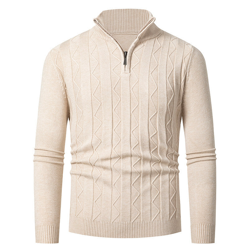 Herren Strickpullover mit stylischem Reißverschluss und Zopfmuster Echoarchiv