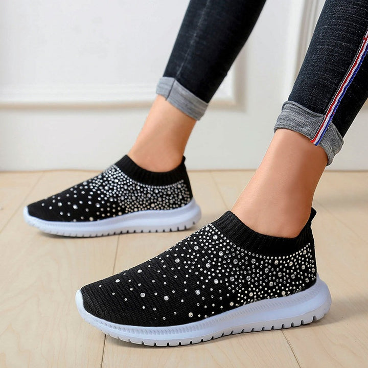 Damen Strick-Slipper-Sneaker mit Strassbesatz und flexibler Komfortsohle Echoarchiv