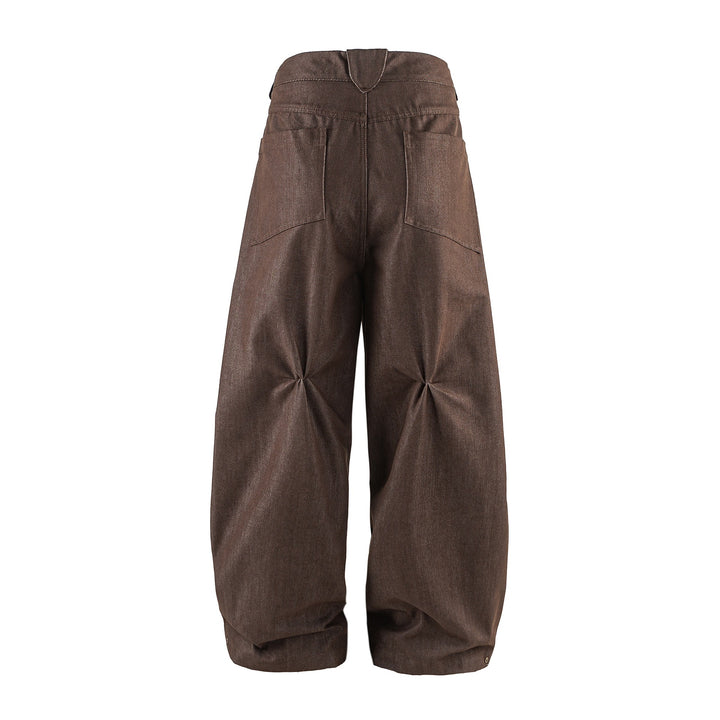 Damen Weite Cropped‑Hose mit hoher Taille, Krempelbund und markanten Kniefalten Echoarchiv
