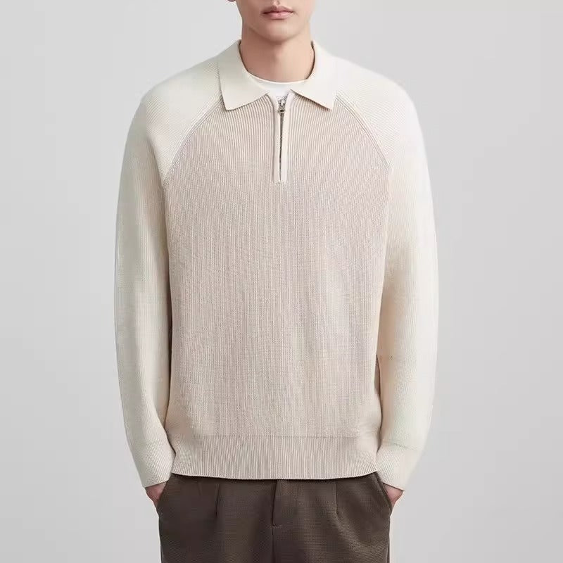Herren Feinstrick-Halbzip-Pullover mit Polokragen und Raglanärmeln Echoarchiv
