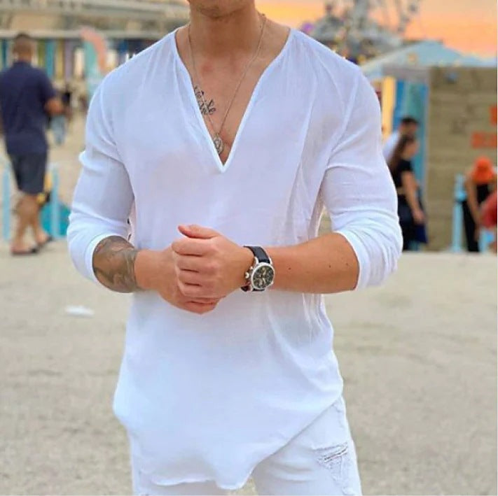 Herren modisches Langarmshirt mit V-Ausschnitt und lässigem Schnitt Echoarchiv