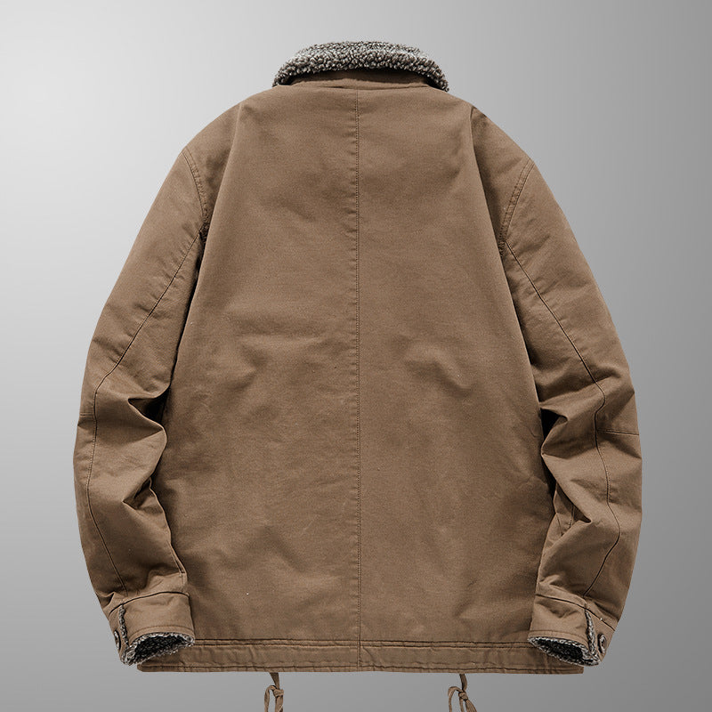 Herren gefütterte Canvas-Arbeitsjacke mit Sherpa‑Innenfutter und Hemdkragen Echo Archiv
