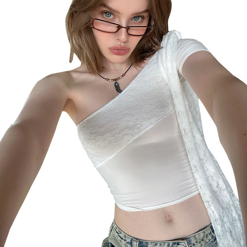 Damen Elegante und raffinierte Spitze One-Shoulder Bluse Echo Archiv