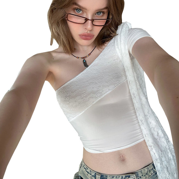 Damen Elegante und raffinierte Spitze One-Shoulder Bluse Echo Archiv