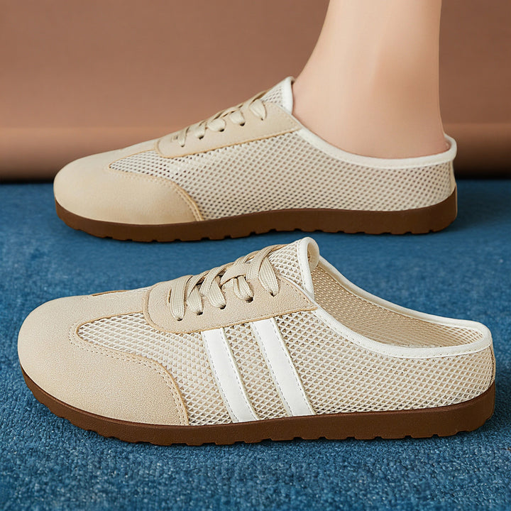 Damen nan atmungsaktive Slip-On Mule-Sneaker mit Mesh-Oberteil und Velourslederbesatz Echo Archiv