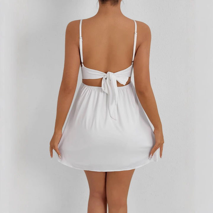 Damen Sommerliches V-Ausschnitt Kleid mit verstellbaren Spaghetti-Trägern und elastischer Taille Echo Archiv