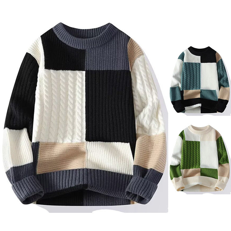 Damen Modischer grob gestrickter Pullover mit modernen Farbblock-Design Echoarchiv