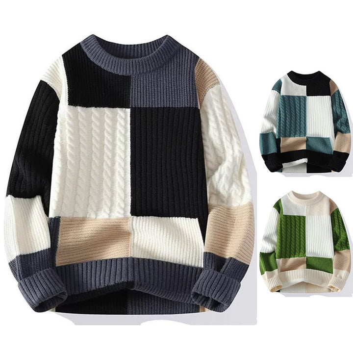 Damen Modischer grob gestrickter Pullover mit modernen Farbblock-Design Echoarchiv