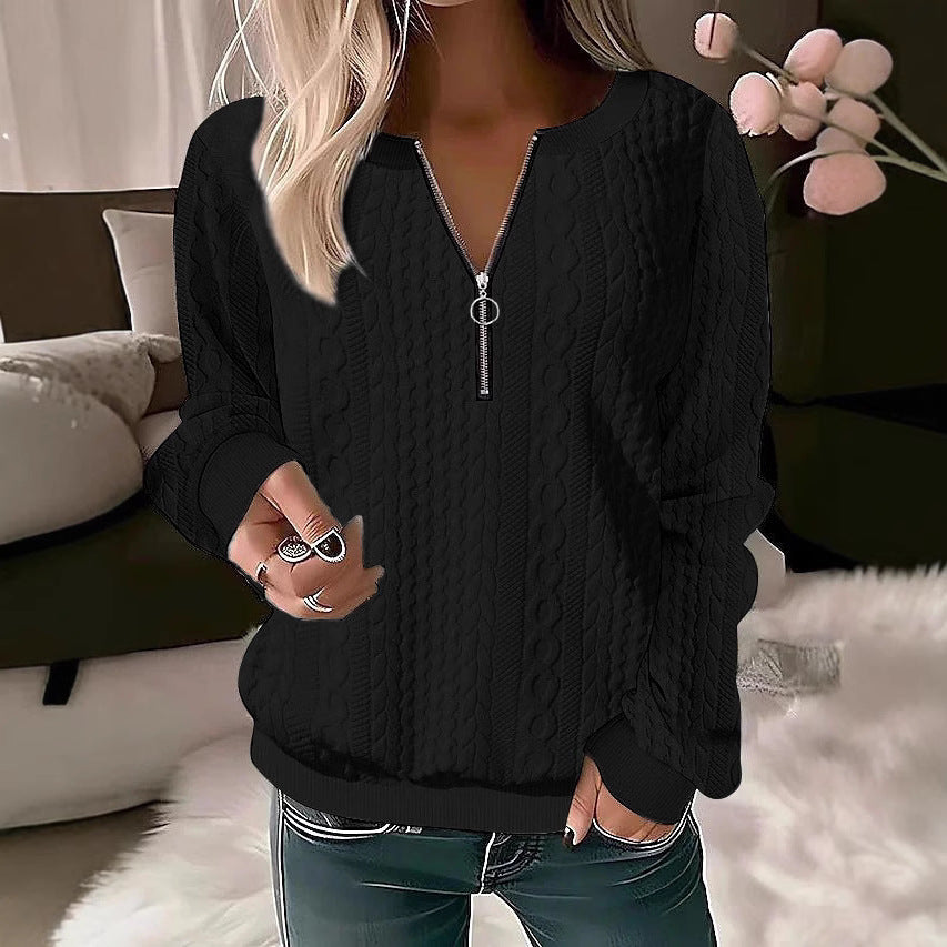 Damen Strickpullover mit Zopfmuster und halbem Reißverschluss Echoarchiv