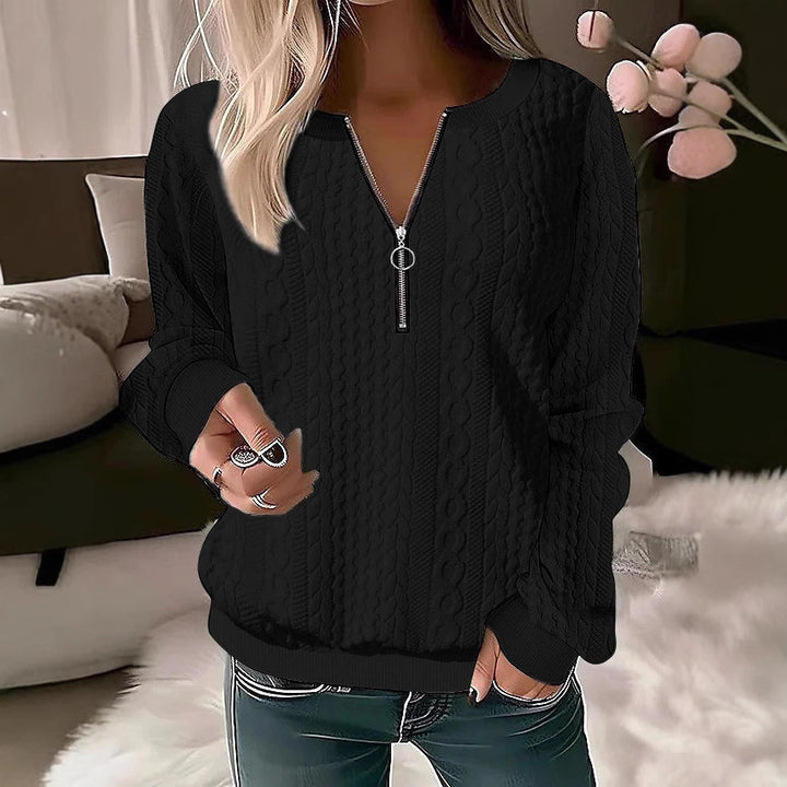 Damen Strickpullover mit Zopfmuster und halbem Reißverschluss Echoarchiv