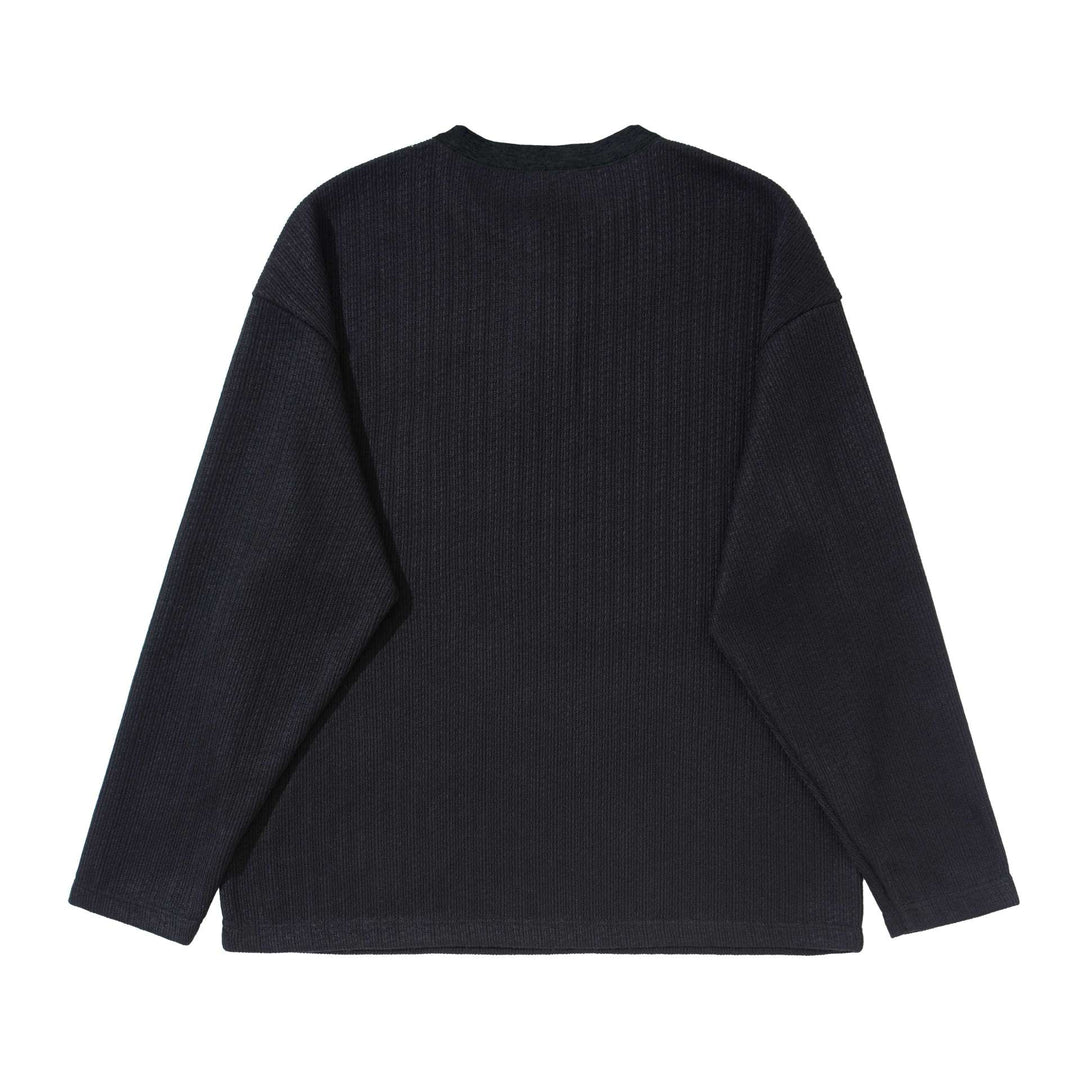 Unisex Strukturierter Waffel-Henleyshirt mit geradem Saum und Oversize-Silhouette Echoarchiv