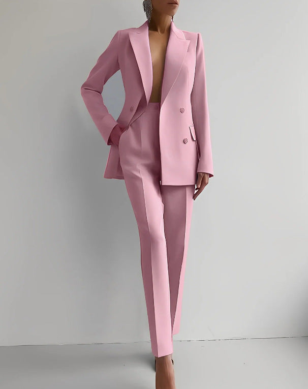 Damen elegante zweireihige Blazer mit maßgeschneiderter Hose Echoarchiv