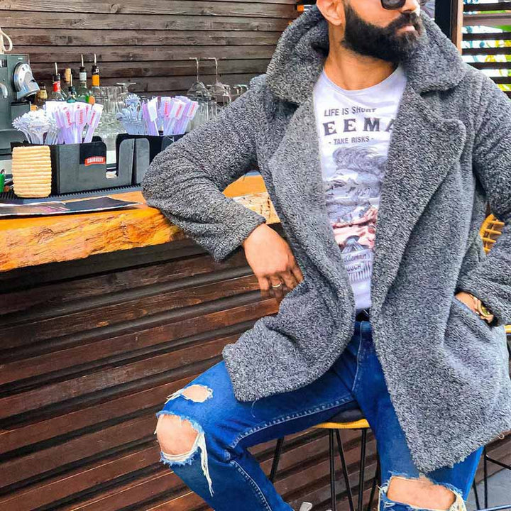 Herren kuschelige Herbstjacke mit weichem Teddyfell Echoarchiv