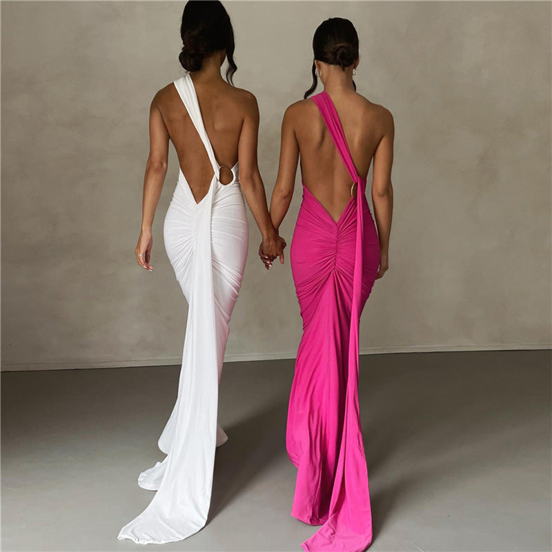 Damen Elegantes bodenlanges One-Shoulder Kleid Echo Archiv
