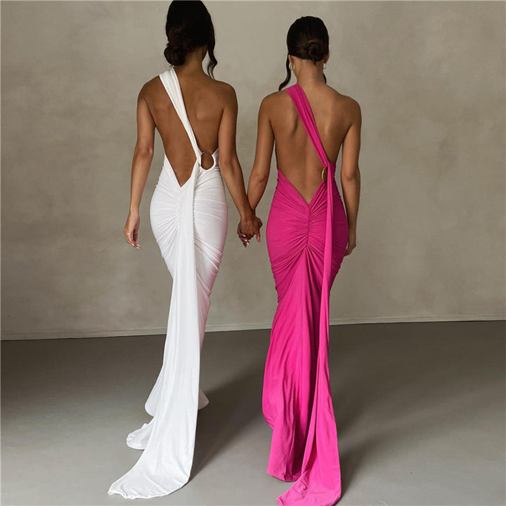 Damen Elegantes bodenlanges One-Shoulder Kleid Echo Archiv