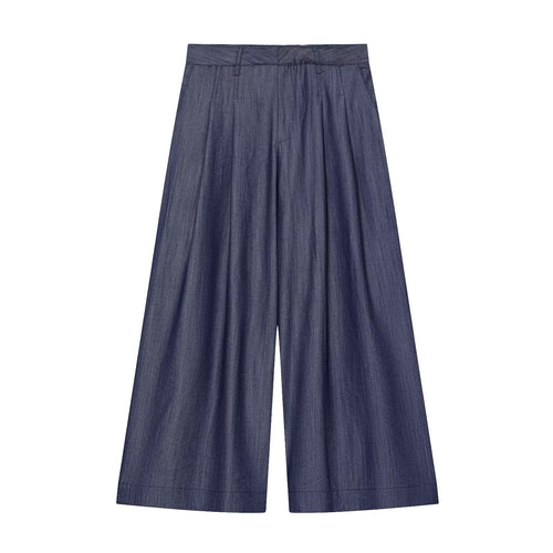 Damen Hochtaillierte weite Culotte aus leichter Denim-Qualität mit Bundfalten Echo Archiv