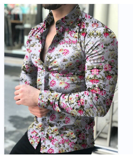 Herren nan figurbetontes Langarmhemd mit feinem Ornamentmuster und stretch Baumwollmischung Echo Archiv