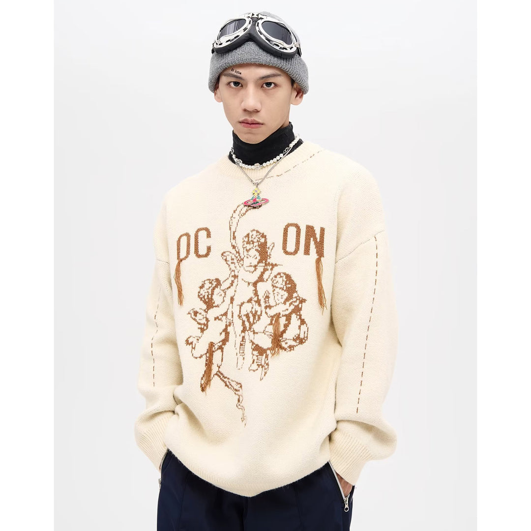 Herren Modischer Grobstrickpullover mit grafischem Motiv Echoarchiv