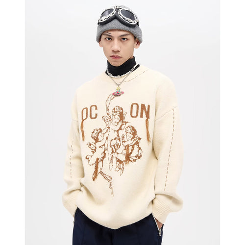 Herren Modischer Grobstrickpullover mit grafischem Motiv Echoarchiv