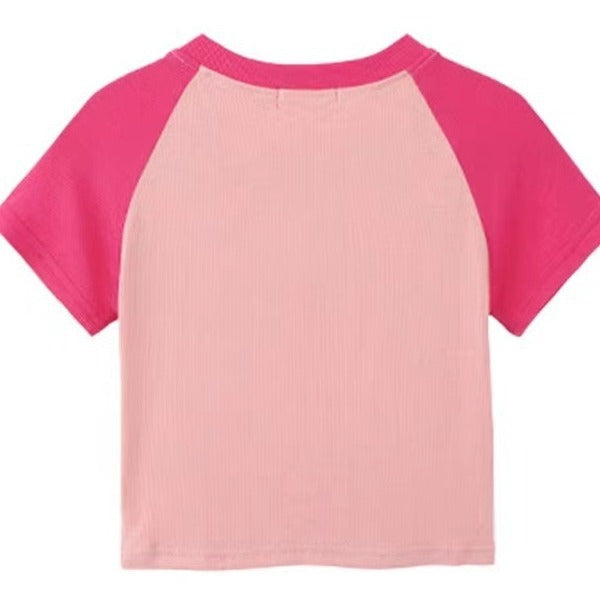 Damen Cropped T-Shirt mit kontrastierenden Ärmeln und modernem Aufdruck Echo Archiv