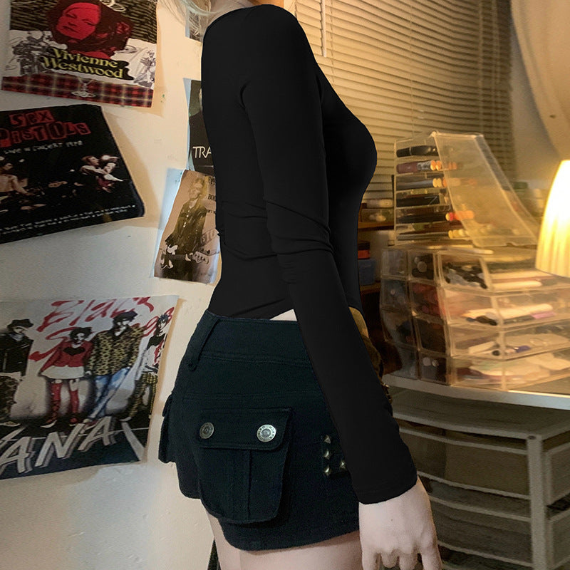 Damen Elegantes Langarm-Bodysuit mit Zierborte Echo Archiv