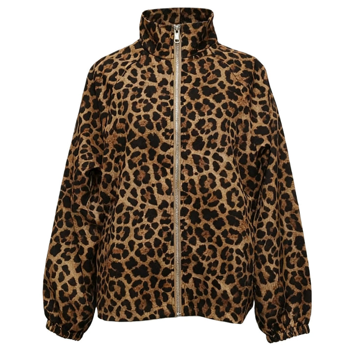 Damen Lockere Bomberjacke im Animal-Print mit Stehkragen und elastischen Bündchen Echoarchiv