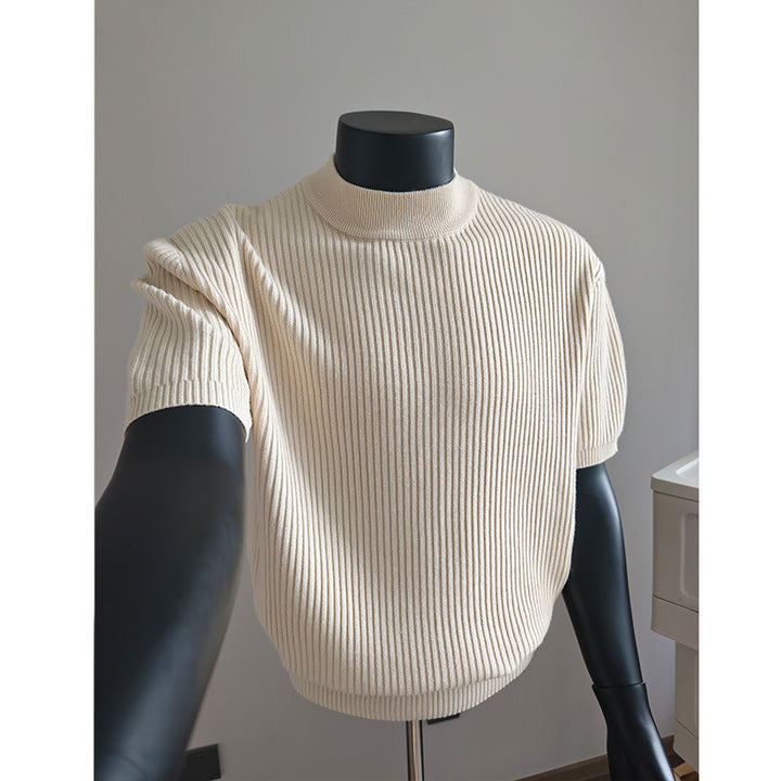 Herren nan kurzärmeliges Rippstrick-Shirt mit Stehkragen und schmaler Passform Echo Archiv