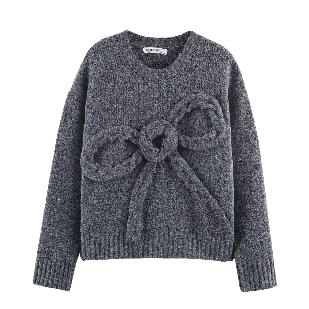 Damen Grobstrick-Pullover mit geflochtenem Schleifenapplikation Echoarchiv