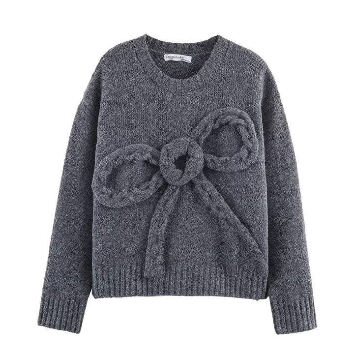 Damen Grobstrick-Pullover mit geflochtenem Schleifenapplikation Echoarchiv