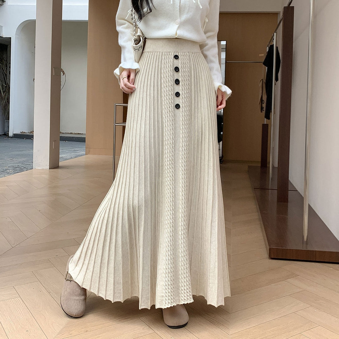 Damen Eleganter Plissee-Maxirock mit Knopfdetails Echo Archiv
