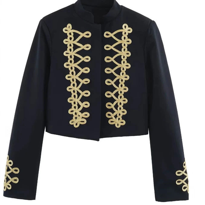 Damen Cropped Militärjacke mit Stehkragen und dekorativen Zierkordeln Echo Archiv
