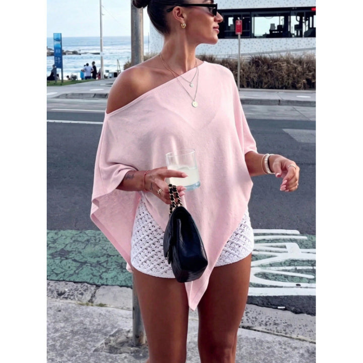Damen Asymmetrisches Off-Shoulder Poncho-Top aus leichtem Strick Echoarchiv