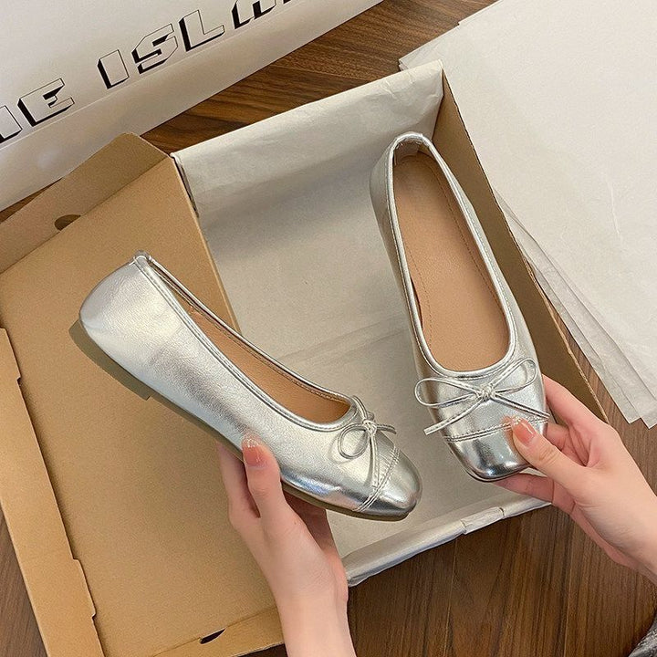 Damen Ballerina-Slipper mit quadratischer Zehenbox, weichem Komfortfußbett und Zierschleife Echo Archiv