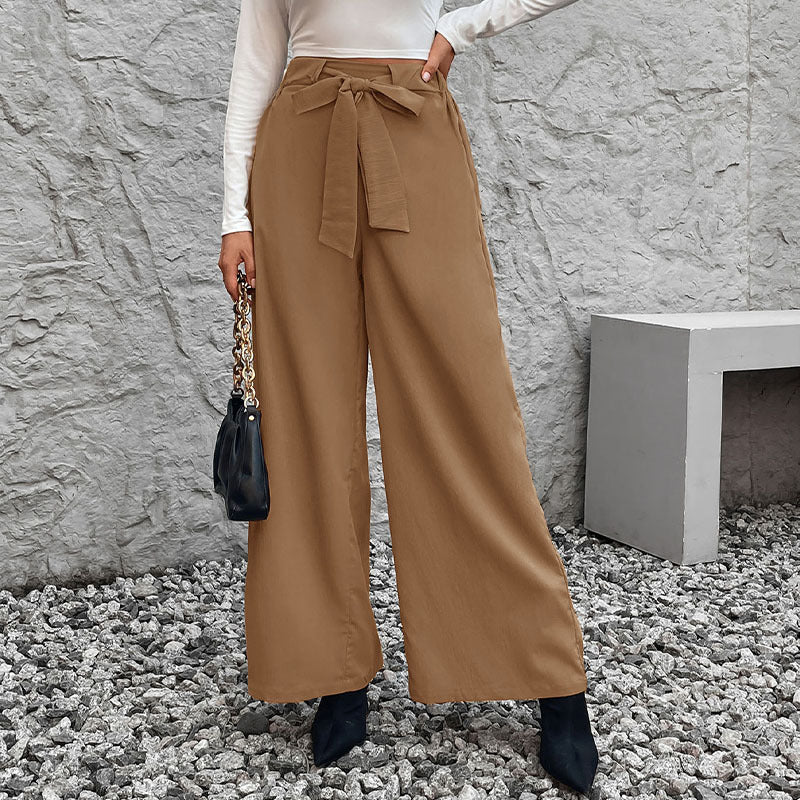 Damen Weite High-Waist-Hose mit Paperbag-Bund und Bindegürtel Echoarchiv