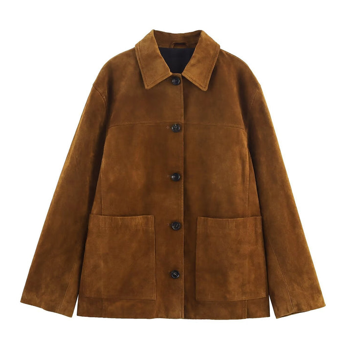 Damen lässige Wildlederjacke mit praktischen Taschen und modischem Schnitt Echoarchiv