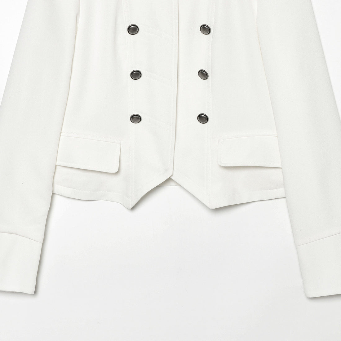 Damen Kurze militärisch-inspirierte Doppelreihige Jacke mit Stehkragen und Pattentaschen Echoarchiv