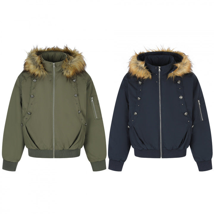 Damen Gefütterte Bomberjacke mit Kapuze und Kunstfellkragen Wattierte Winterjacke Echo Archiv